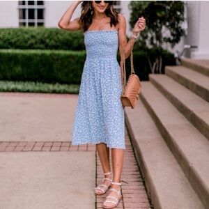 Reformation Sable Smocked Midi Dress in Mari Blue Floral Print Size XS